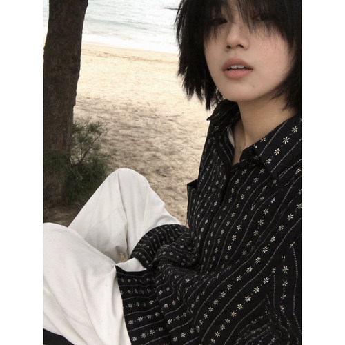 夏季复古民族风提花短袖衬衫宽松