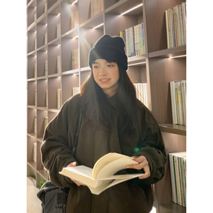 棕色复古棉衣男女宽松百搭休闲潮流纯色棉服冬季 加厚毛呢夹克外套