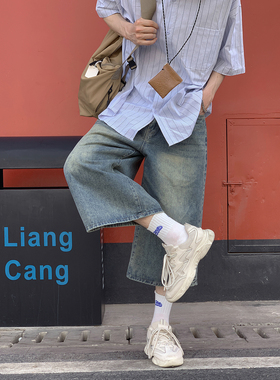 复古牛仔七分裤2025夏季boyish青春休闲潮流百搭宽松六分直筒中裤