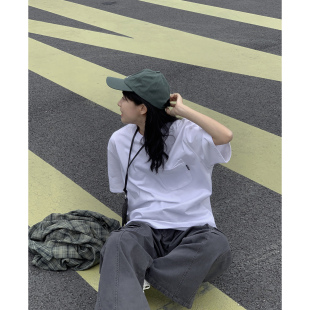 体恤衫 宽松百搭休闲ins中性小个子半袖 潮 T恤2025夏季 重磅白色短袖