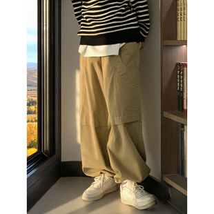 男女秋冬松紧宽松百搭伞兵复古vintage休闲多口袋长裤 卡其工装 裤