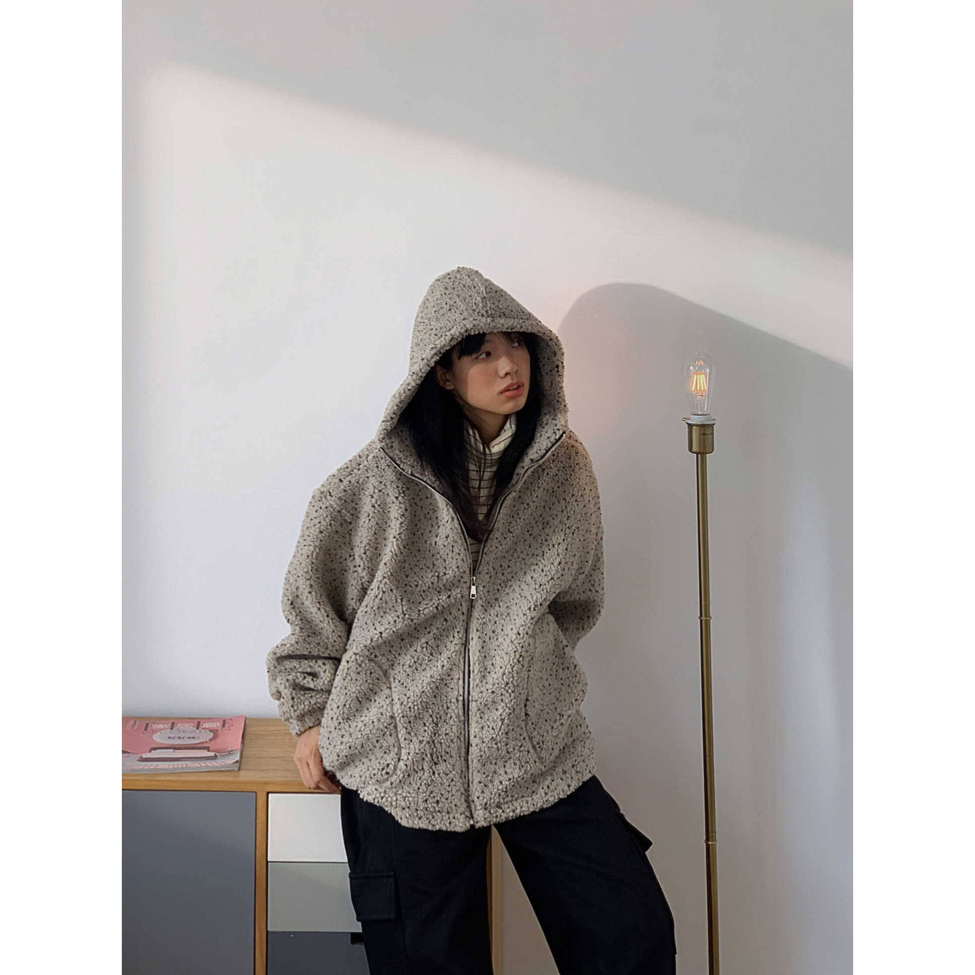 羊羔绒连帽外套男女冬季新款