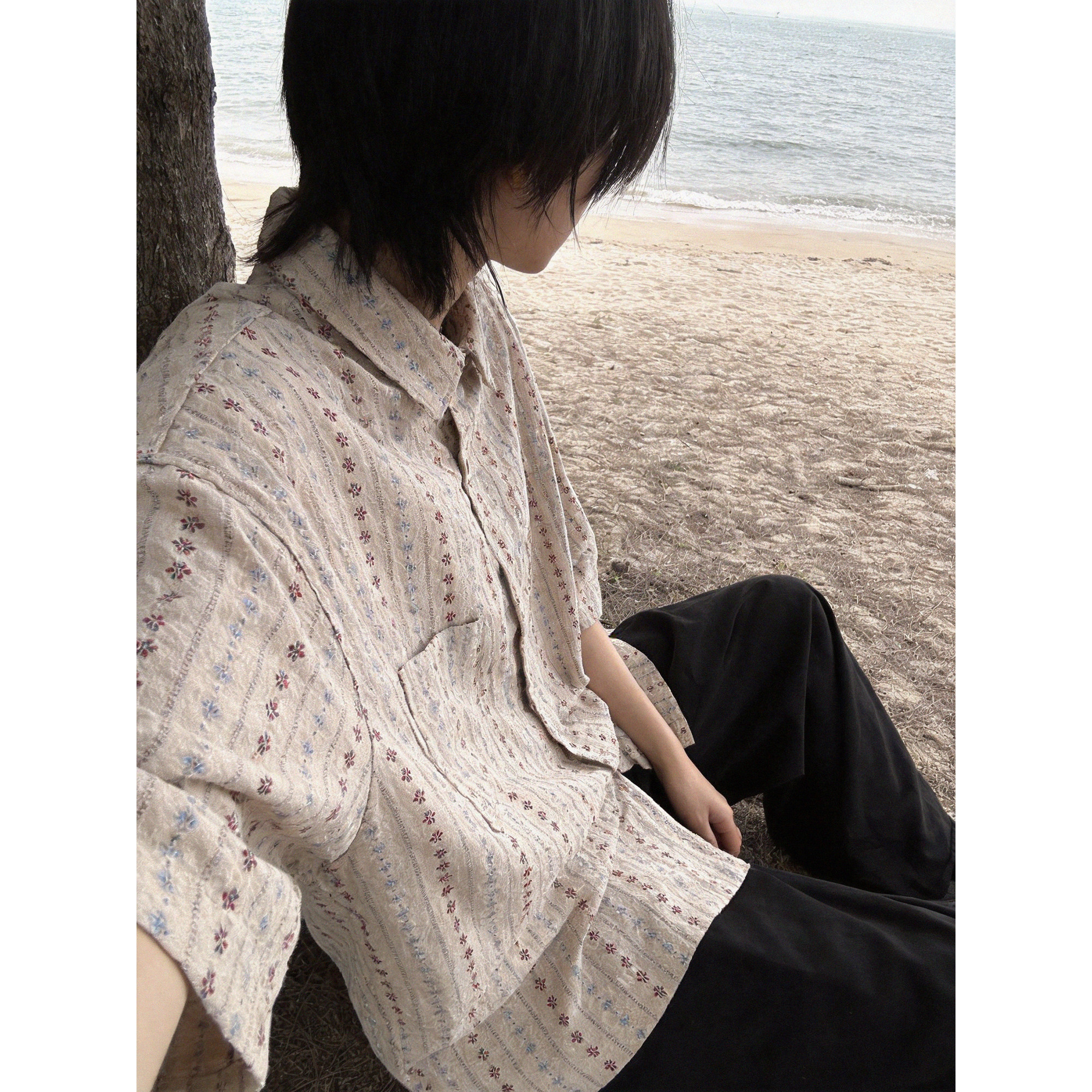 日系古着短袖衬衫男女夏季文艺宽松百搭民族风提花学院风半袖衬衣