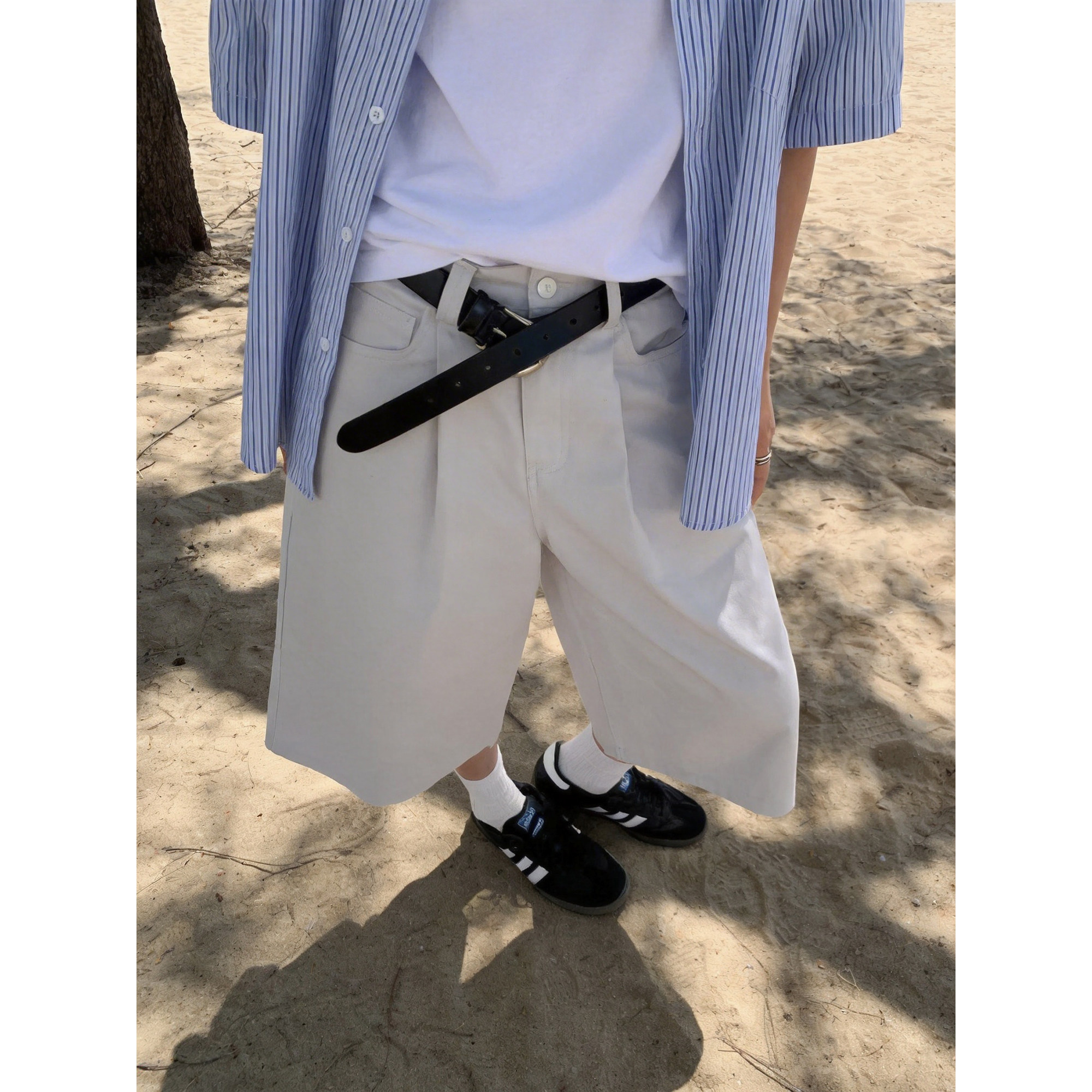 美式街头白色七分裤夏季男女宽松直筒五分阔腿百搭休闲六分裤子潮