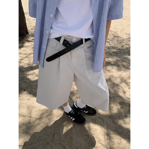 美式街头白色宽松阔腿七分裤