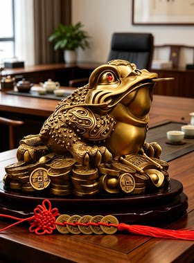 黄铜招财三足金蟾家居客厅办公室摆件开业送礼金蟾八方来财装饰品
