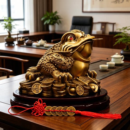 黄铜招财三足金蟾家居客厅办公室摆件开业送礼金蟾八方来财装饰品