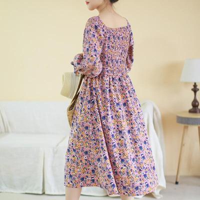 2024秋季方领碎花新款气质