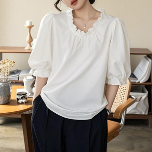 云子2025春夏新款法式复古泡泡袖衬衫女设计感小众上衣