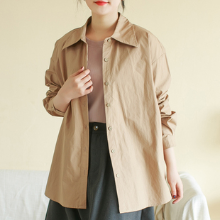 大码秋冬新品学院风复古简约宽松显瘦棉质衬