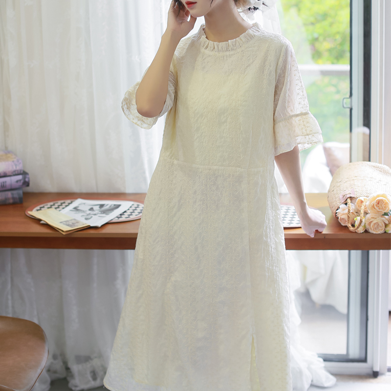 云子连衣裙常规复古修身满幅绣