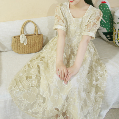 云子连衣裙夏季复古宽松剪花工艺