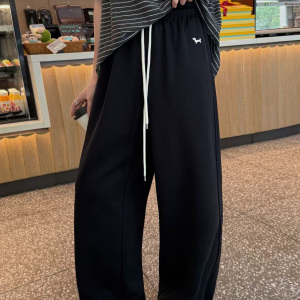 左维zuowooon8392加厚卫裤女秋冬松紧小狗刺绣裤脚抽绳直筒阔腿裤