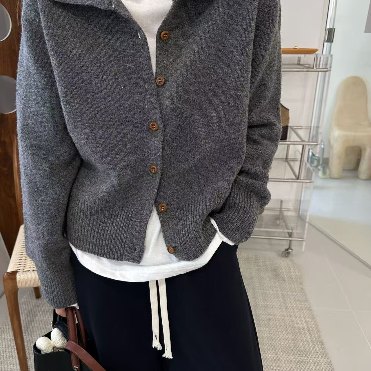 气质高领纯色软糯全羊毛单排扣开衫女2025秋冬显瘦减龄百搭毛衣潮