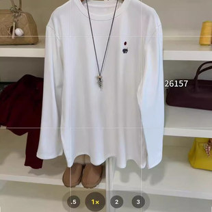 厂家福利不退换one中长款 大象刺绣上衣百搭叠穿 磨毛白色T恤打底衫