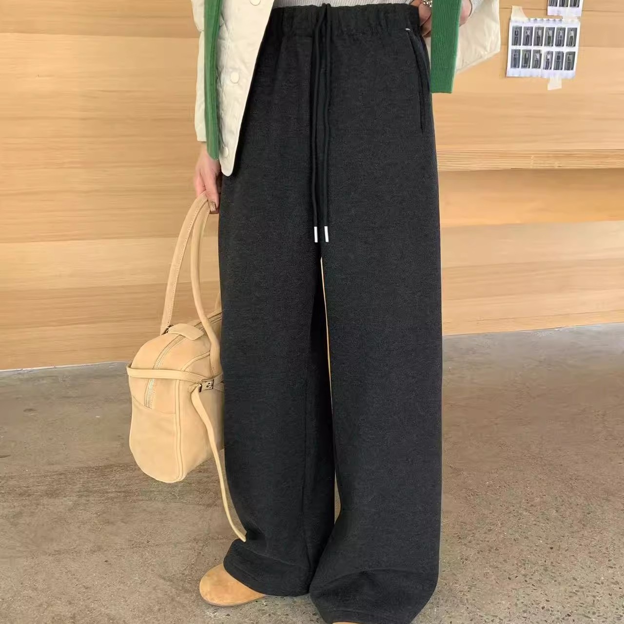 ECHOES OF LOVE9965韩国2025冬季新款针织直筒裤糯米裤阔腿休闲裤