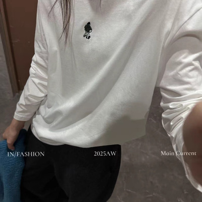 one白色T恤清仓处理不退换100棉前面一个小人纯棉打底衫内搭叠穿