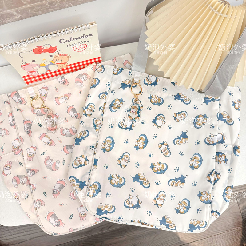 日系新款卡通可爱鲨鱼猫手提袋学生补课单肩包大容量购物袋托特包,箱包皮具/热销女包/男包,通用款女包,淘宝优惠券,粉丝福利购,淘宝优惠卷