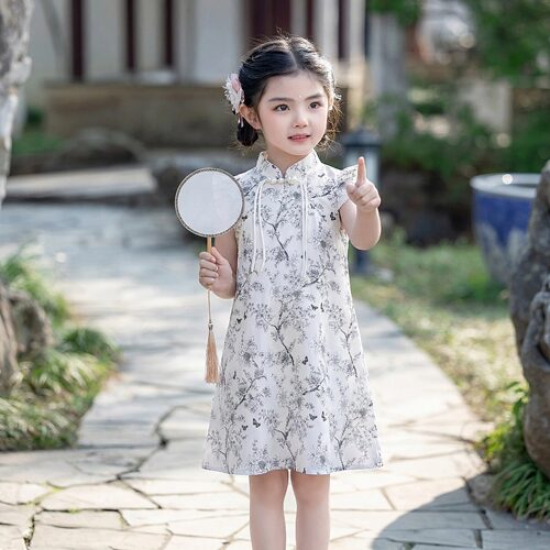 【墨蝶】女童旗袍夏季中国风连衣裙纯棉复古夏款碎花气质时尚