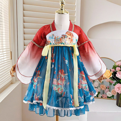 【锦鲤】女童汉服连衣裙夏季中国风襦裙薄款小女孩仙气古风