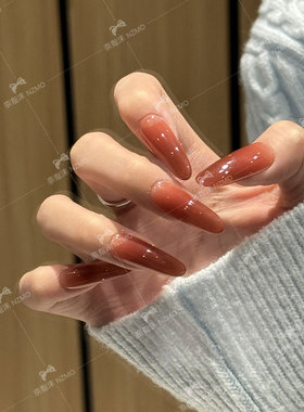 【微醺】安哥拉红纯手工穿戴甲高级感渐变穿戴式甲秋冬款红色