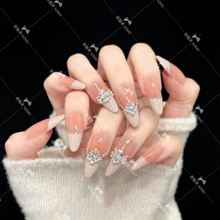 设计轻奢设计钻款 Y64 粉色法式 手工穿戴甲 拼搭显白长款