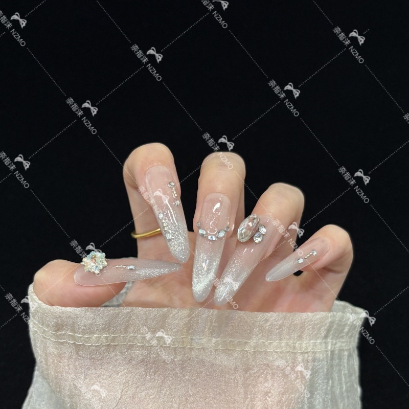 【K2034】高级感裸色爆闪猫眼长款显白穿戴甲