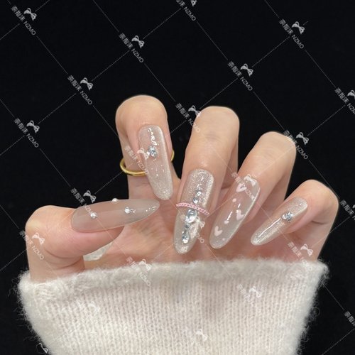 【L123】显白冰透猫眼碎钻拼搭链条设计手工穿戴甲