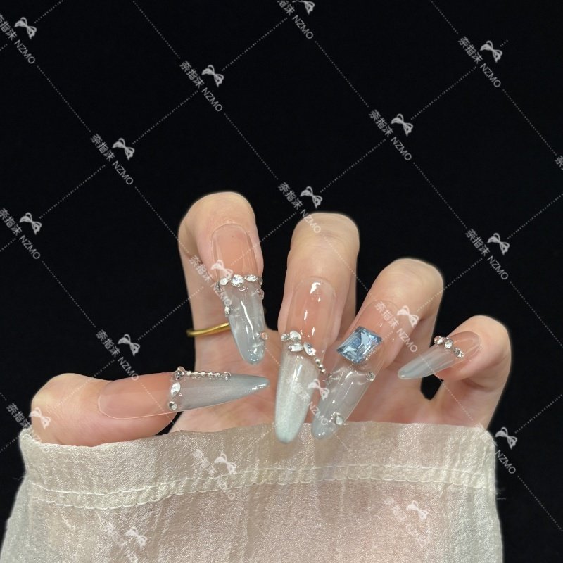 【K2024】长款气质手工穿戴甲镶钻美甲