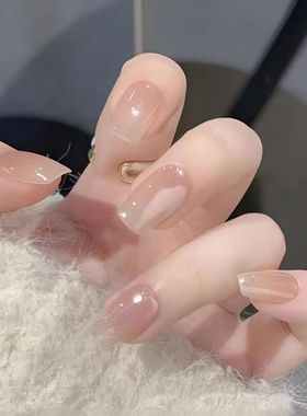 三千瓦手工穿戴甲渐变设计显白纯欲Ins风