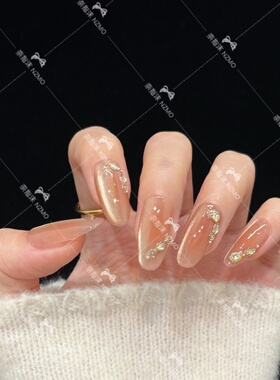 【Y83】爆闪鎏金粉雾显白香槟钻高级感猫眼手工穿戴甲