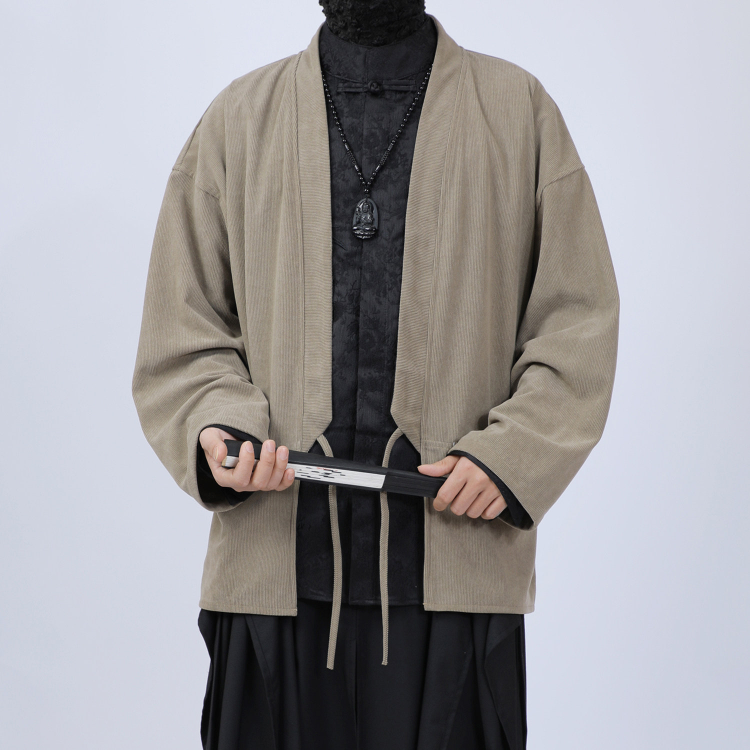 春季新款中式国风汉服男立领开衫系带道袍外套休闲儒雅风禅意茶服