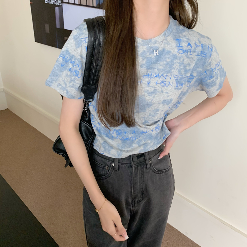 Real price summer 2021 new niche top original suzerain letter tie dye short sleeve T-shirt for women