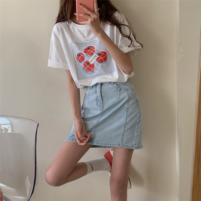 Real price T-shirt women's cotton half sleeve printed top