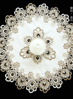 唯米9931简约现代蕾丝圆形餐桌垫多用盖巾欧式田园布艺防尘布遮盖