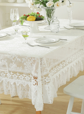 唯米5101法式蕾丝桌布白色镂空花边装饰长方形餐桌布家用圆形台布