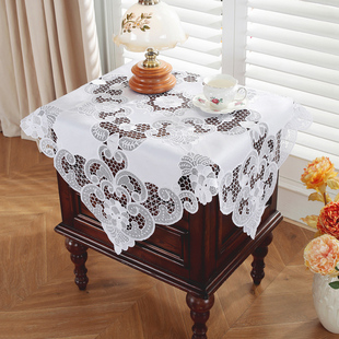 唯米65简约百搭布艺正方形床头柜盖布白色复古镂空蕾丝防尘遮盖巾