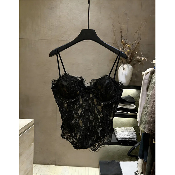 蕾丝拼接带胸垫吊带抹胸背心女早春纯欲辣妹鱼骨修身短款无袖上衣,女装/女士精品,背心吊带,淘宝优惠券,粉丝福利购,淘宝优惠卷