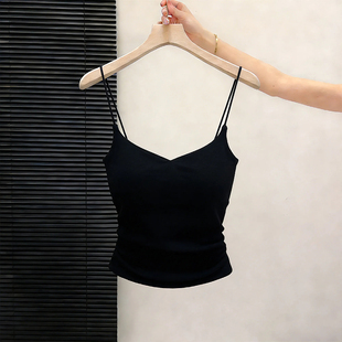 美式 辣妹露背吊带背心女外穿带胸垫内搭美背文胸一体打底纯欲上衣