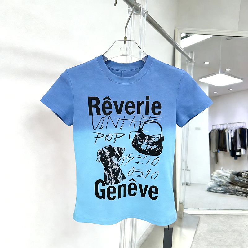 独特设计感撞色字母印花短袖t恤女春季新款辣妹修身显瘦打底上衣