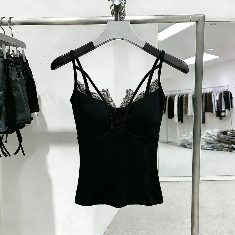 纯欲性感蕾丝拼接吊带背心带胸垫女内搭短款显瘦百搭美背无袖上衣