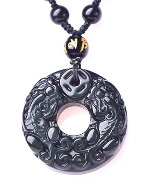 天然平安扣黑曜石貔貅吊坠