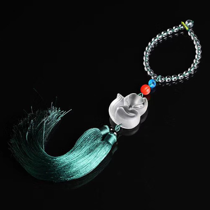 天然白水晶狐狸车挂 白水晶狐狸包挂 白水晶灵狐包挂件车挂饰