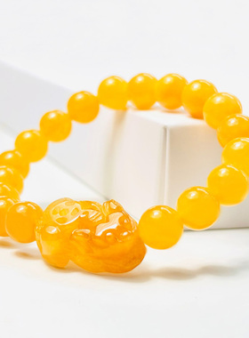 天然黄玉貔貅手链 黄玉手链 缅甸黄玉手串 黄玉皮丘手链老黄玉