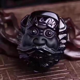天然黑曜石钟馗腰牌 霸气男款皮带扣配饰 磨砂款钟馗头腰牌