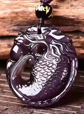 天然黑曜石冰彩项链学生吊坠