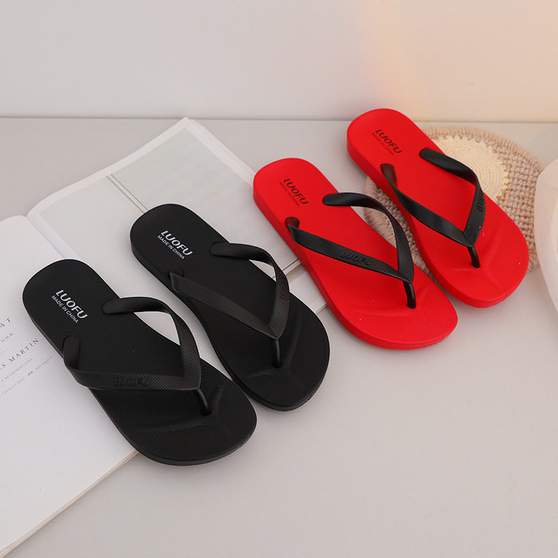 罗敷人字拖男纯色情侣款防滑外出耐磨平底室外沙滩夹脚情侣拖鞋男