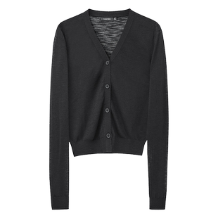 颜域颜域长袖薄款针织衫女2026新春装简约百搭开衫外套黑V领上衣