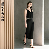 颜域V领黑色背心裙气质长款 连衣裙 新款 无袖 高级感轻熟风2026夏季