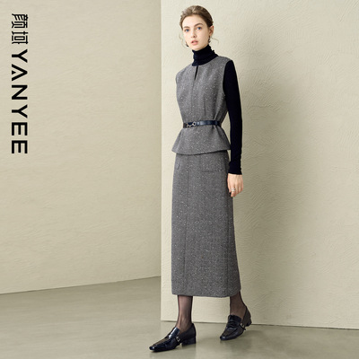 颜域针织马甲半裙套装